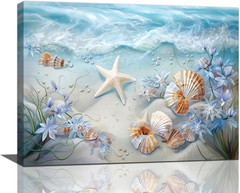 Beach Seashell Bathroom Wall Art Coastal Starfish Pictures Wall Decor Modern Hom