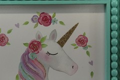 Hobby Lobby Unicorn Wall Art Bright Colors Pinks Floral Green Distressed Frame