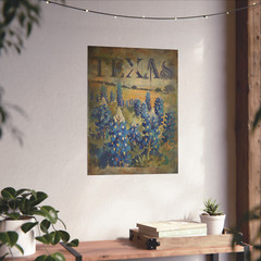 TEXAS BLUEBONNET Wall Art, Retro Botanical Home Decor, State Flower Poster Print