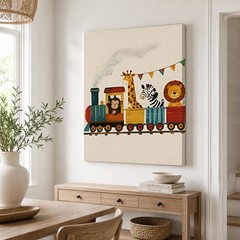 Custom Animal Train Canvas, Kids Nursery Wall Art Gift
