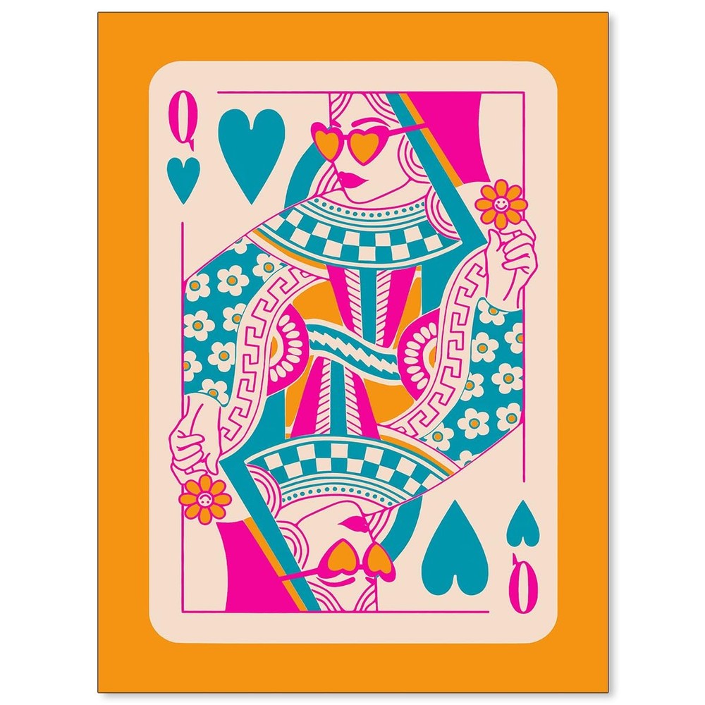 XMOPNITIN Pink Orange Poker Poster Queen Of Hearts Playing Card Wall Art Tren…