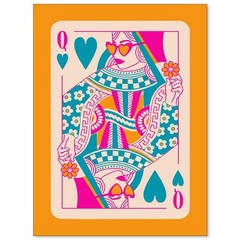XMOPNITIN Pink Orange Poker Poster Queen Of Hearts Playing Card Wall Art Tren…