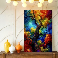 Wall Art Colorful Abstract Tree Canvas Print Vibrant Fantasy Nature Poster Print