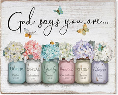 Inspirational Bible Verse Wall Art with Floral Mason Jar Design 12″ X 15