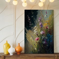 Beautiful Floral Bouquet Canvas Wall Art Abstract Wildflowers Nature Print Home