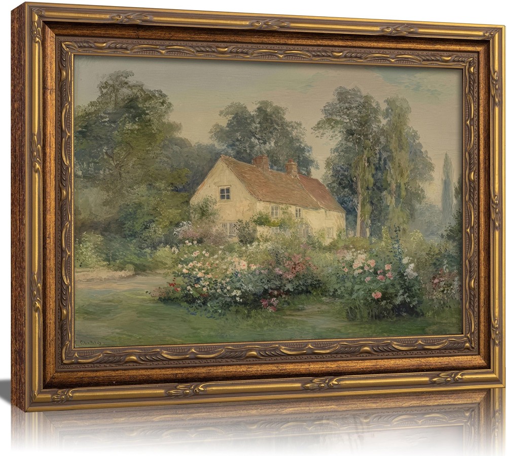 Vintage Carved Gold Frame Canvas Wall Art Classical Nature Landscape Painting…