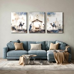 3 Piece Catholic Jesus Nativity Scene Canvas Wall Art Framed Jesus Poster Rel…