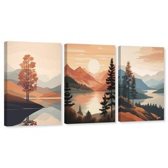 Boho Canvas Wall Art 3 Piece Minimalist Bohemia Picture Sunrise Mountain Tree…
