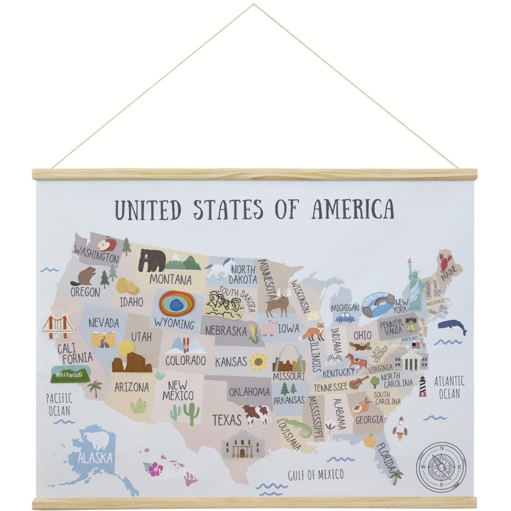 Extra Large USA Map for Room Wall Decor — Embroidered 32×24 Canvas United Sta…