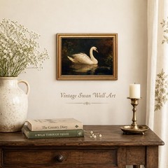 Gold Framed Vintage Swan Wall Art Moody Swan Oil Painting Picture Wall Decor …