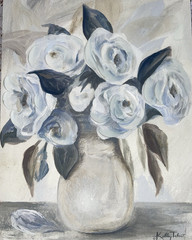 Canvas Wall Art Muted Blue White Floral Roses Farmhouse 16L X 12W