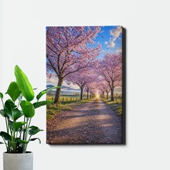 Cherry Blossom Avenue Canvas Print Sunlit Path Spring Trees