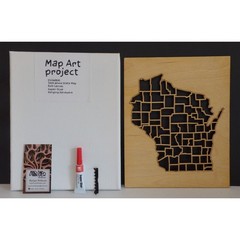 Wisconsin Map Craft Kit Natural Wood Laser Cut & Canvas 8×10 Wall Decor USA #M22