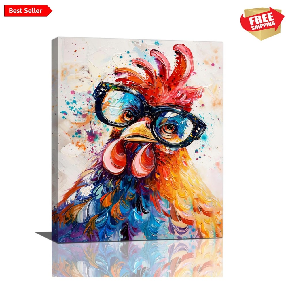 Banksy Chicken Wall Art Rooster Pictures Funny Chicken Canvas Wall Decor Roos…