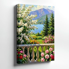 Wall Art Landscape Oil Painting Lake Mountain Floral Garden Balcony Canvas Print