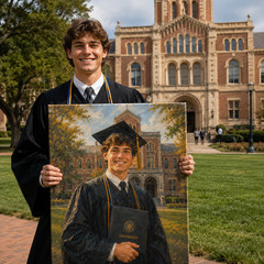 🎓 Custom Graduation Oil Painting Portrait Canvas Print – Personalized Universit