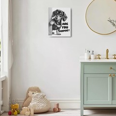 Funny Dachshund Peeking «Are You Pooping» Wall Art Canvas Decor Gift 11.5×15