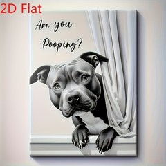 Pitbull Dog Funny Bathroom Quote Canvas Art, Black White Humor Restroom Decor