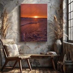 Sunset Ocean Waves Beach Scene Canvas Wall Art Coastal Seascape Print Home Decor