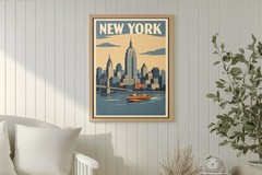 Vintage New York Travel Poster | Retro NYC Skyline Wall Art | Classic City Print