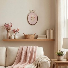 Pink Bunny Nursery Wall Art Vintage Oval Framed Wall Decor with Bow Rustic Co…