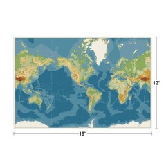World Map Americas Centered Physical Elevations Map Art Print Poster 18×12