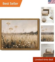 Framed Vintage Flower Canvas Art – Rustic Boho Decor for Living Room & Office