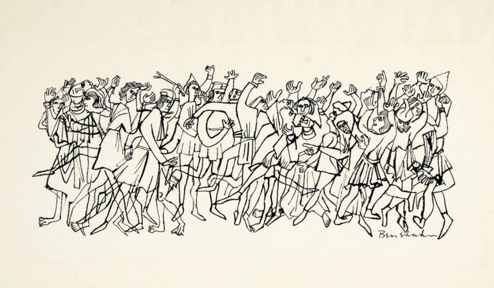 Ben Shahn People Dancing Midcentury Line Drawing Social Realism Communal Print