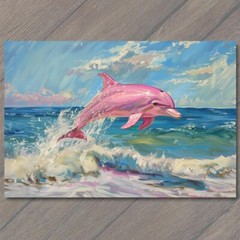 Art Print Pink Dolphin Jumping Out of Water Ocean Sea Unusual Rare Fun Cute