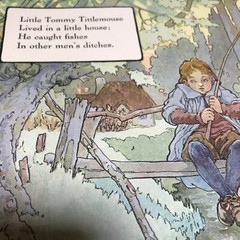 Vtg Tommy Titmouse Boy Fishing Bridge 1910s Mother Goose Print Wall Art 9×12″