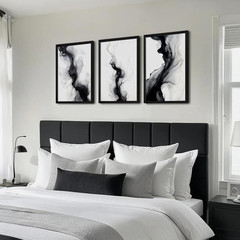 Modern Black & White Abstract Wall Art Set of 3 – Framed Canvas Decor 16×24