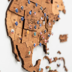 Large 3D Wooden World Map Wall Art with Pins – Perfect Travel Decor Gift