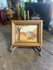 SET OF 2 VINTAGE FARMHOUSE MINATURE PRINTS WITH WOOD FRAME COTTAGE BOHO WALL ART