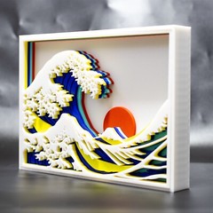3D Layered Wall Art, The Great Wave Japanese Art Print with Frame, Modern Home