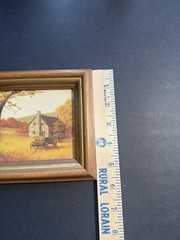 SET OF 2 VINTAGE FARMHOUSE MINATURE PRINTS WITH WOOD FRAME COTTAGE BOHO WALL ART