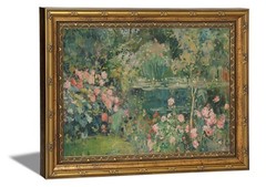 Gold Framed Canvas Wall Art Vintage Impressionist Rose Garden Pond Picture Wa…