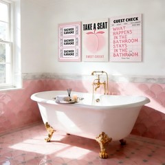 3-Piece Fun Pink Peach Bathroom Canvas Wall Art Pink Shower Karaoke Ticket Wa…