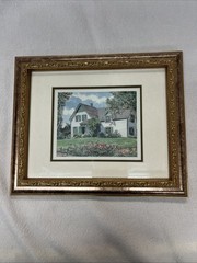 Beautiful Small Framed Picture, Cottage With Flowers, Beautiful Frame 12“ X 9.5”