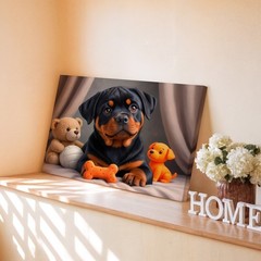 Adorable Rottweiler Puppy with Toys Canvas Wall Art Dog Print for Home Decor