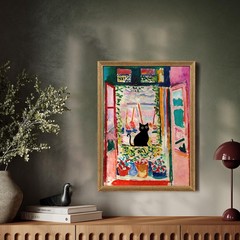 Fantasy Artists Henri Matisse Cat Wall Art, Framed Open Window Black Cat Canv…