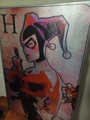 HARLEY QUINN CANVAS, ART, PAINTING QUEEN OF HEARTS (SHINY FOIL-ESQUE) 24X16