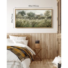 Large 20x40in Natural Framed Country Meadow Field Vintage Wall Art Prints
