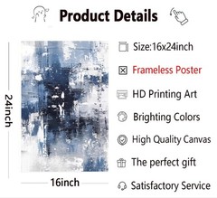 3 Pcs Navy Blue Abstract Canvas Wall Art Modern Minimalist Neutral White Blue…