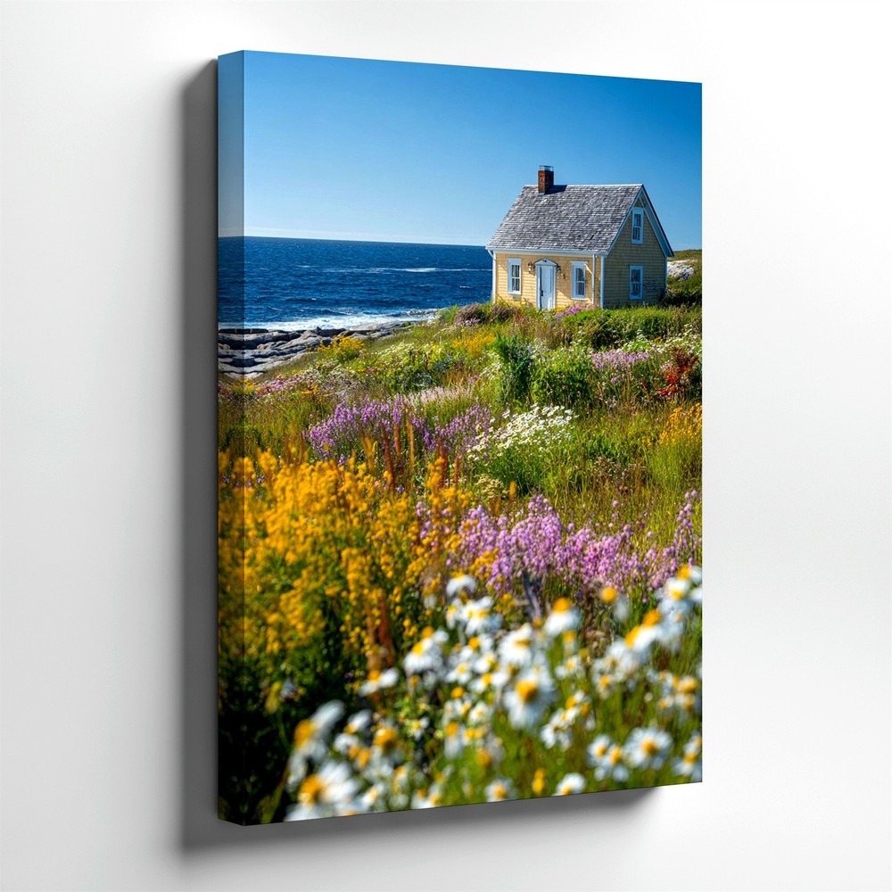 Wall Art Coastal Cottage Ocean View Wildflower Meadow Landscape Print Decor