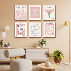 QIAOMICS Pink Flower Market Wall Art Prints,Cute Matisse 8 x 10 inches, A
