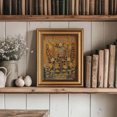 Boho Wall Art Gold Framed Canvas Print Floral Botanical Decor 8x10in