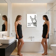 Donkey In Bathroom Wall Art Nice Ass Framed Picture Funny Restroom Decor