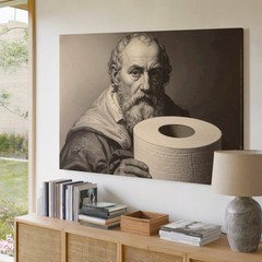 Wall Art Canvas a Black and White Sketch of Leonardo Da Vinci Holding a Roll