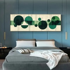 Panoramic Abstract Green Geometric Color Blocks Canvas Wall Art Home Decor