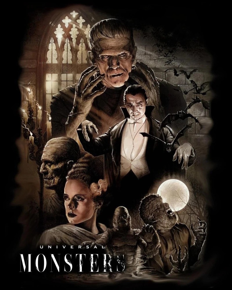 Monsters Frankenstein Wolfman Dracula 24 X 18 Inches Sweet! Wall Art